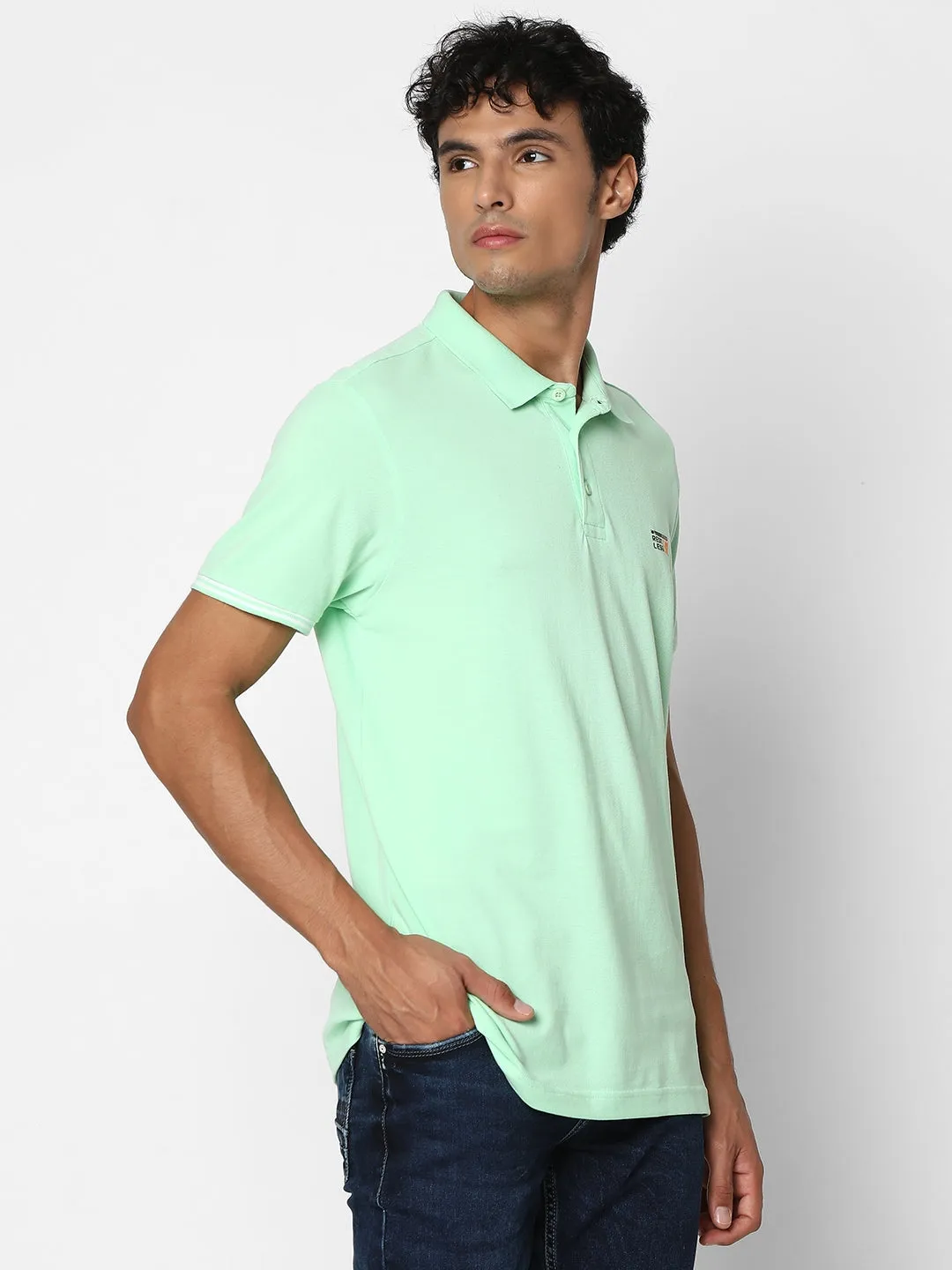 Spykar Men Mint Green Regular Fit Half Sleeve Plain Polo Tshirt