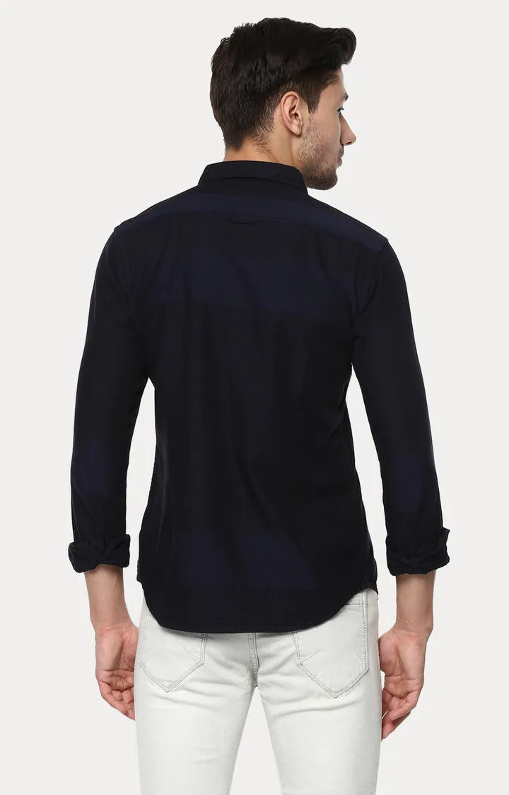 Spykar Men Navy Blue Solid Slim Fit Casual Shirt