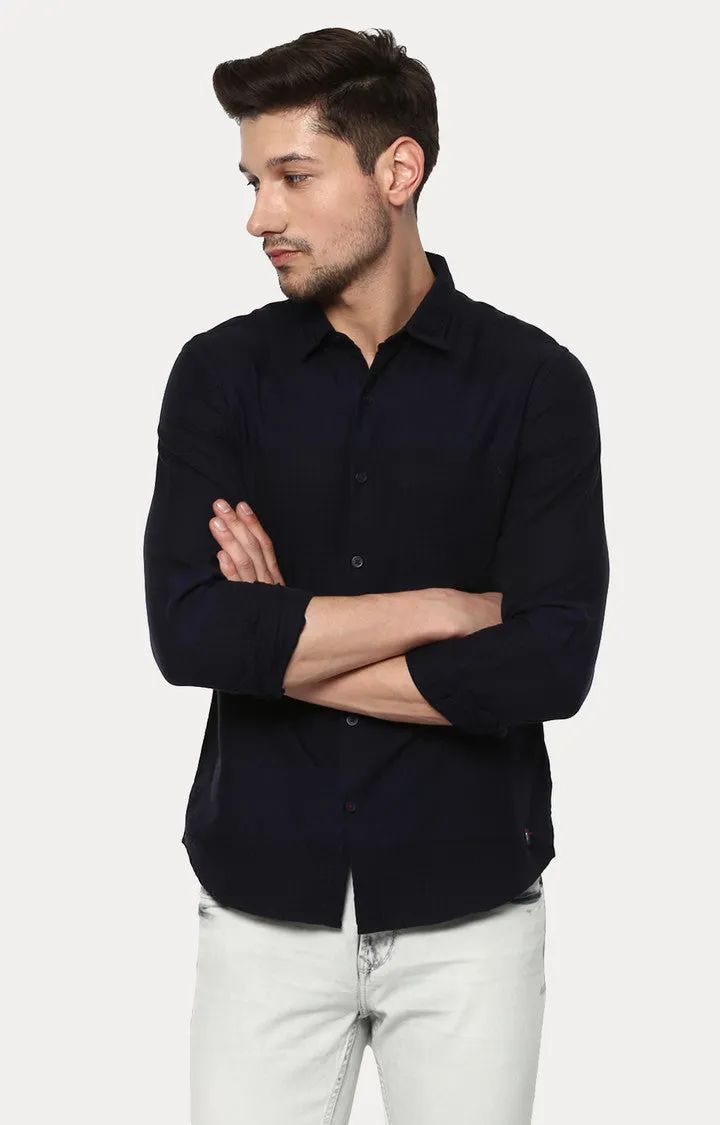 Spykar Men Navy Blue Solid Slim Fit Casual Shirt