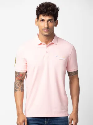 Spykar Men Peach Cotton Regular Fit Half Sleeve Plain Polo T-Shirt