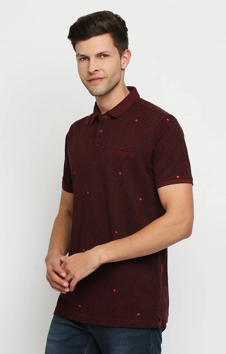 Spykar Men Red Cotton Slim Fit Round Neck Polo T-Shirt