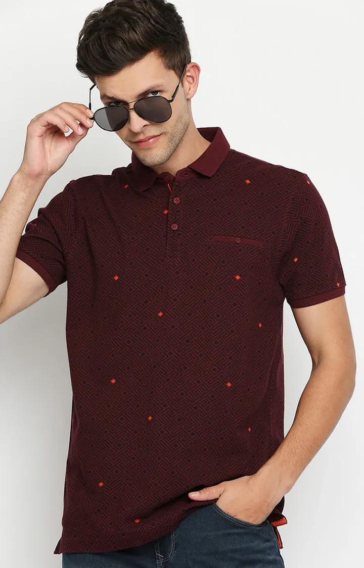 Spykar Men Red Cotton Slim Fit Round Neck Polo T-Shirt