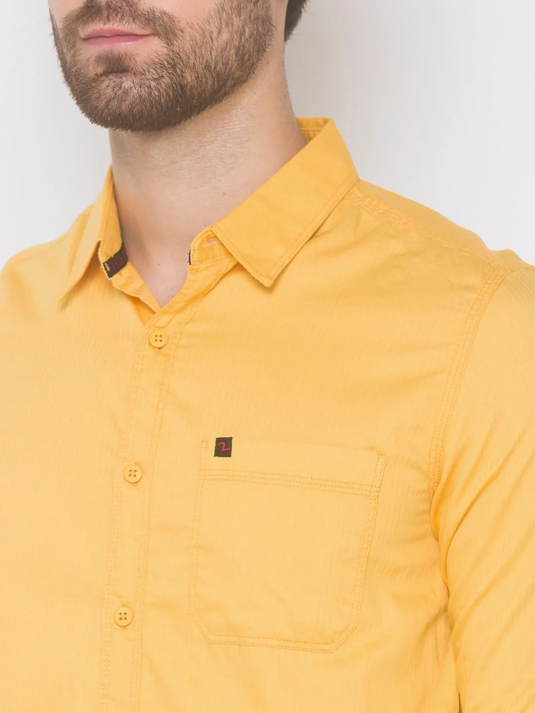 Spykar Men Sunset Yellow Cotton Slim Fit Shirt