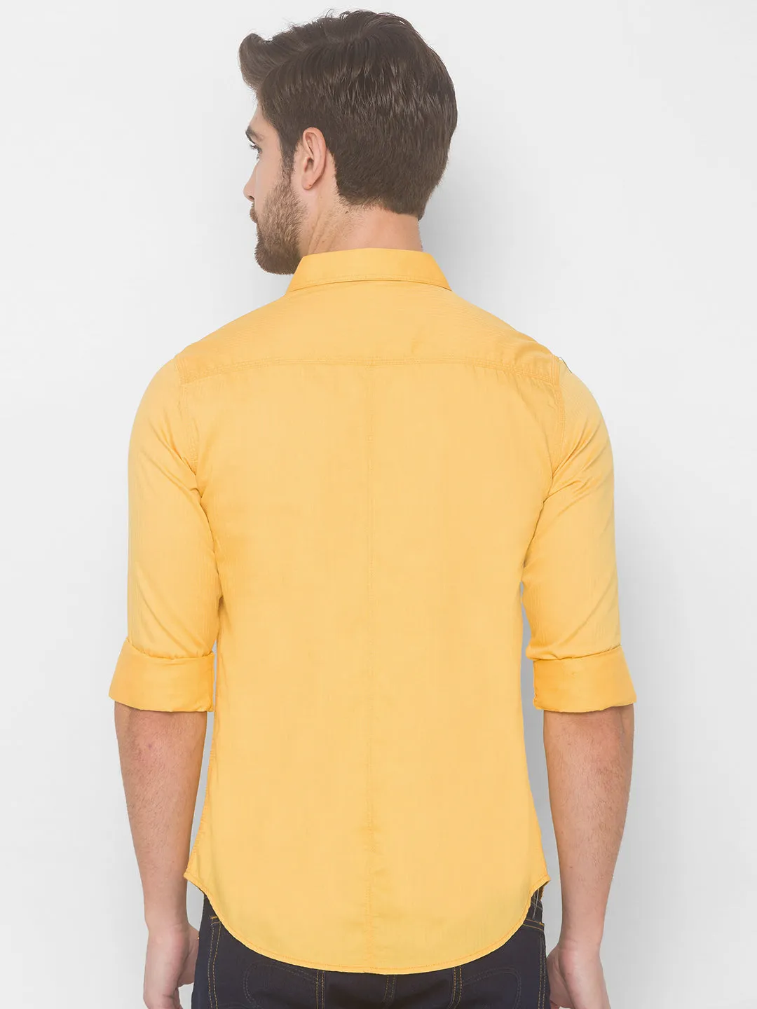 Spykar Men Sunset Yellow Cotton Slim Fit Shirt