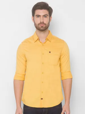 Spykar Men Sunset Yellow Cotton Slim Fit Shirt