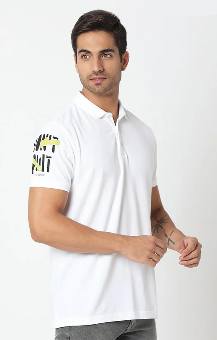 Spykar Men White Cotton Plain Polo T-Shirt