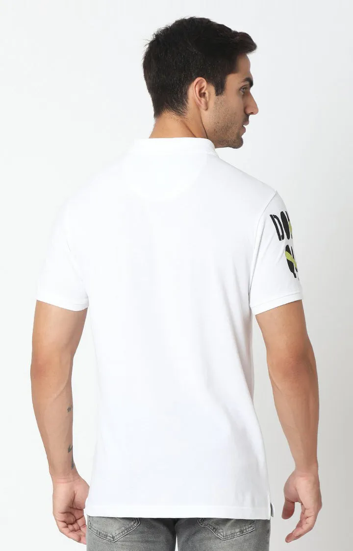 Spykar Men White Cotton Plain Polo T-Shirt