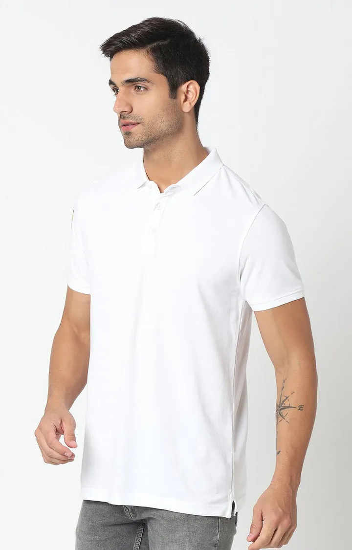 Spykar Men White Cotton Plain Polo T-Shirt