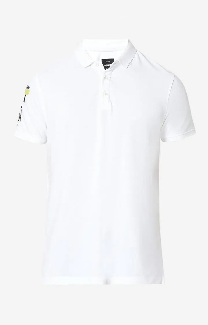 Spykar Men White Cotton Plain Polo T-Shirt