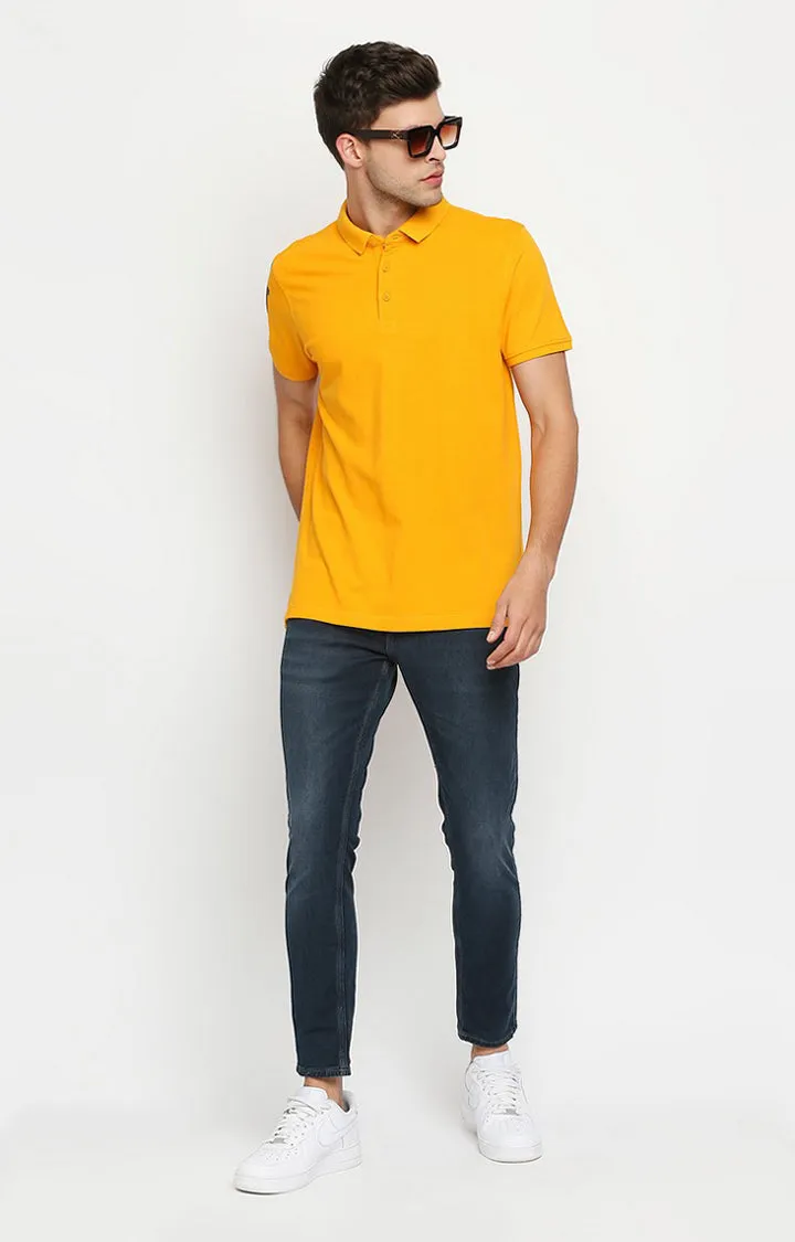 Spykar Men Yellow Cotton Printed Half Sleeve Polo T-Shirt