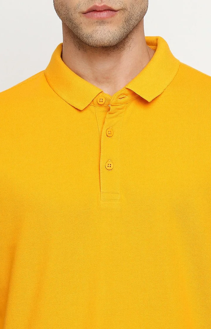 Spykar Men Yellow Cotton Printed Half Sleeve Polo T-Shirt