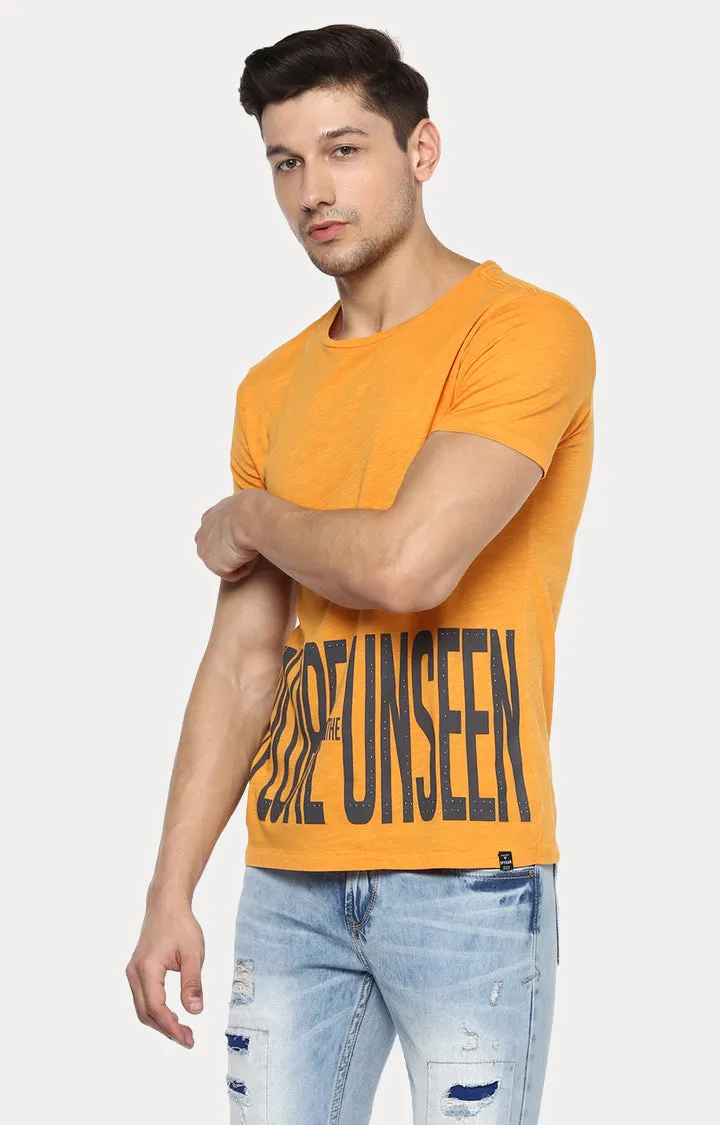 Spykar Men Yellow Cotton Slim Fit Printed T-Shirt