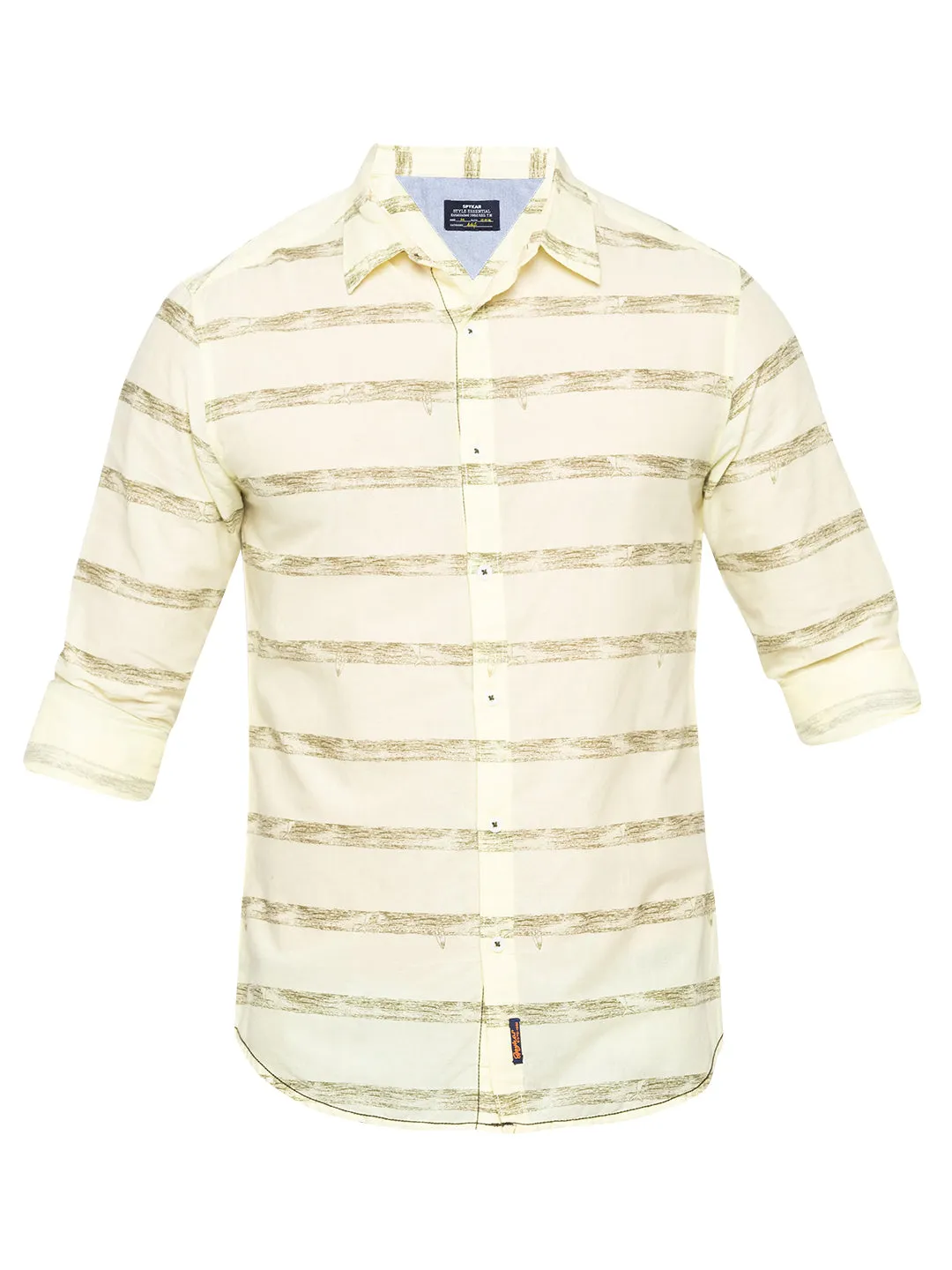 Spykar Men Yellow Striped Slim Fit Casual Shirt