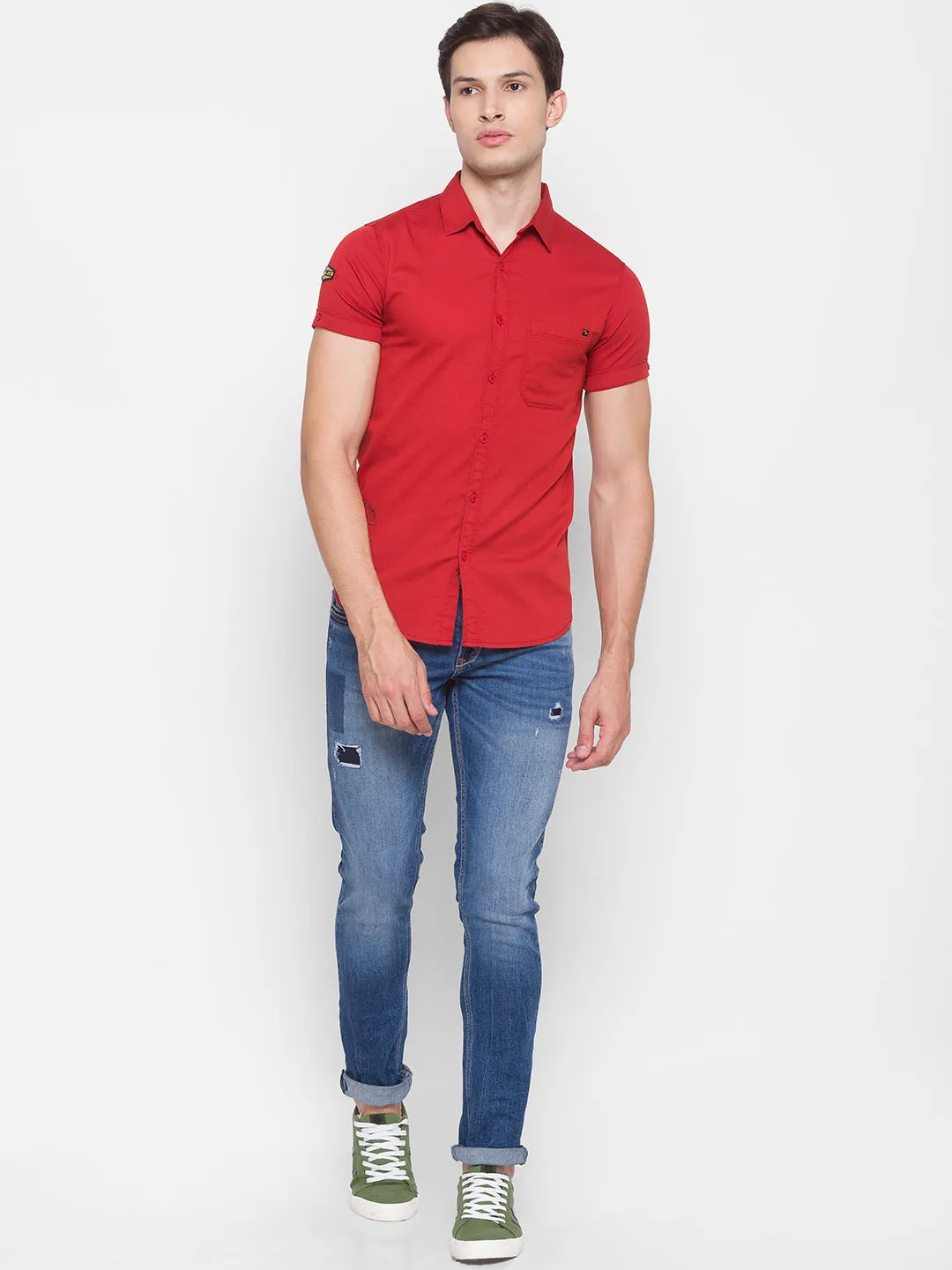 Spykar Red Cotton Men Shirt