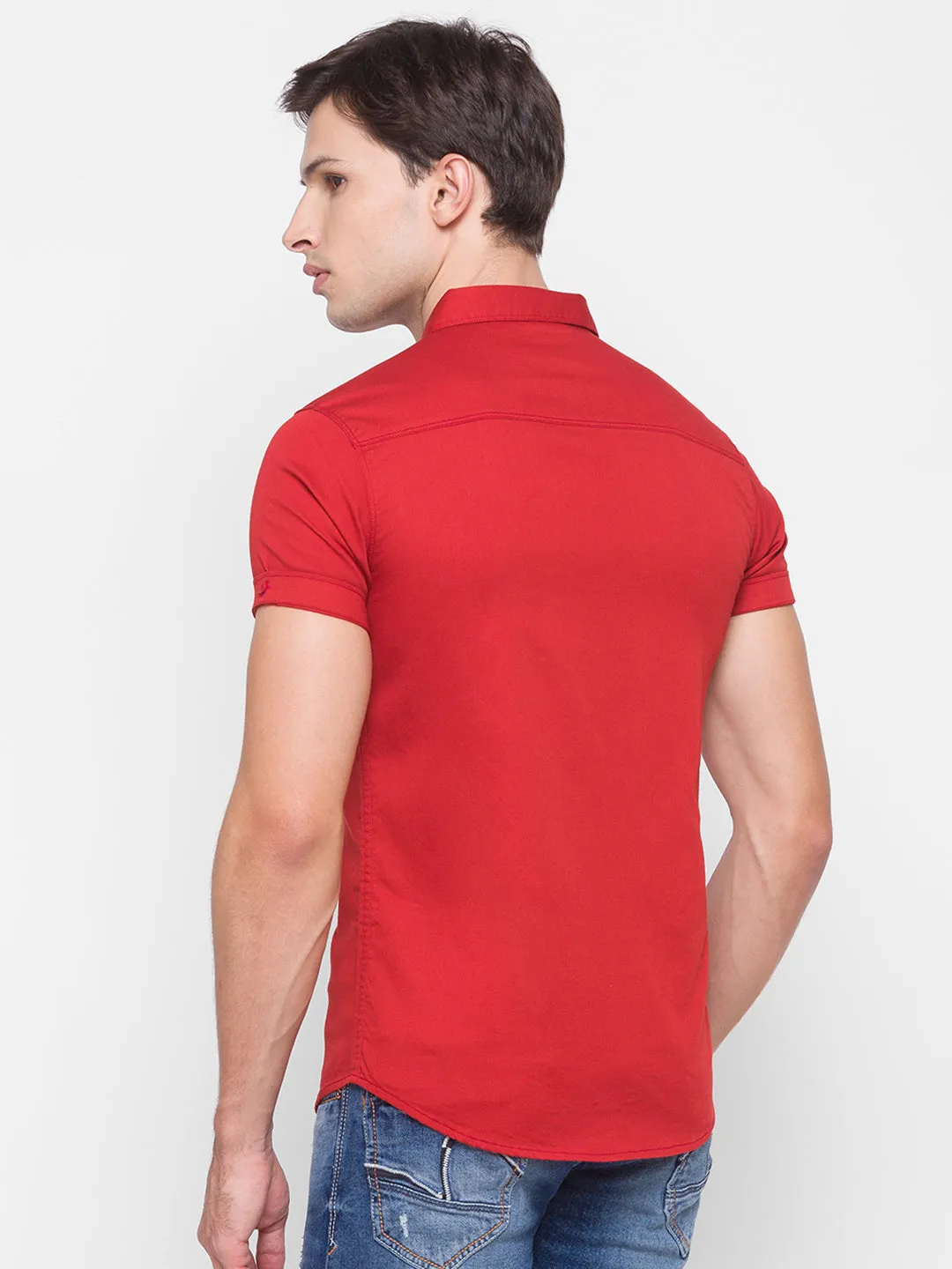 Spykar Red Cotton Men Shirt