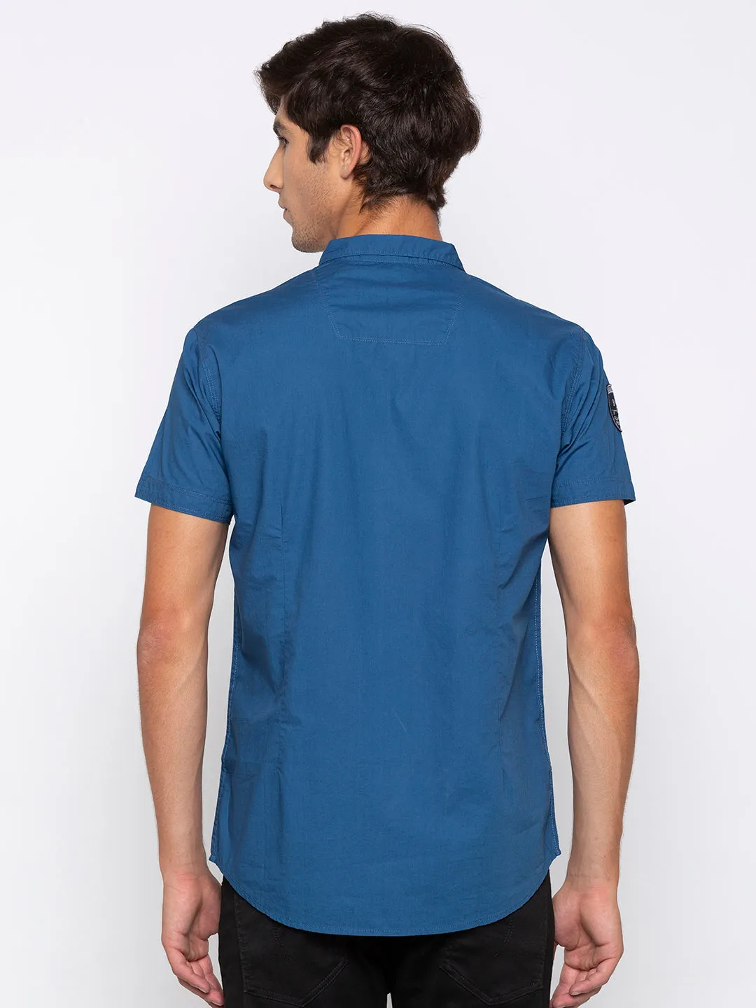 Spykar Slim Fit Men Blue Cotton Casual Shirt