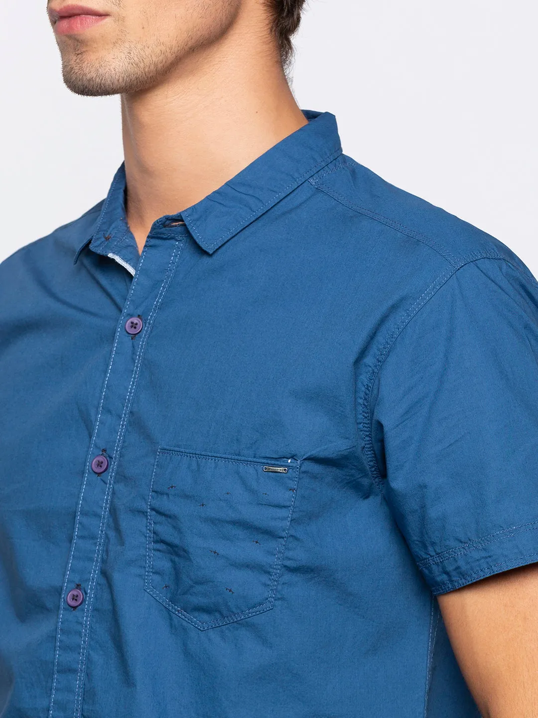 Spykar Slim Fit Men Blue Cotton Casual Shirt