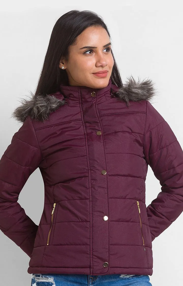 Spykar Wine Polyester Full Sleeve Casual Jacket For Women