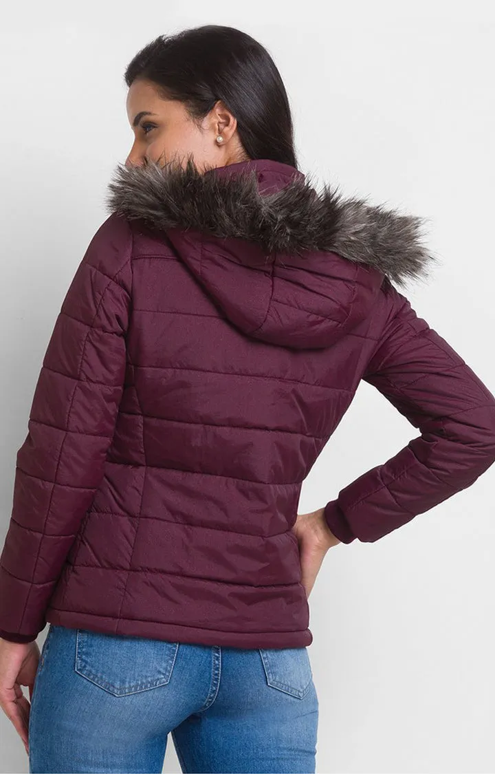 Spykar Wine Polyester Full Sleeve Casual Jacket For Women