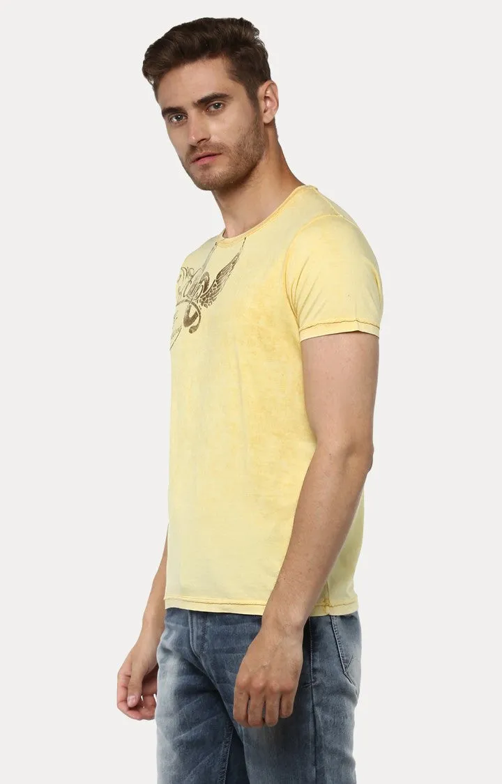 Spykar Yellow Melange Slim Fit Men T-Shirts