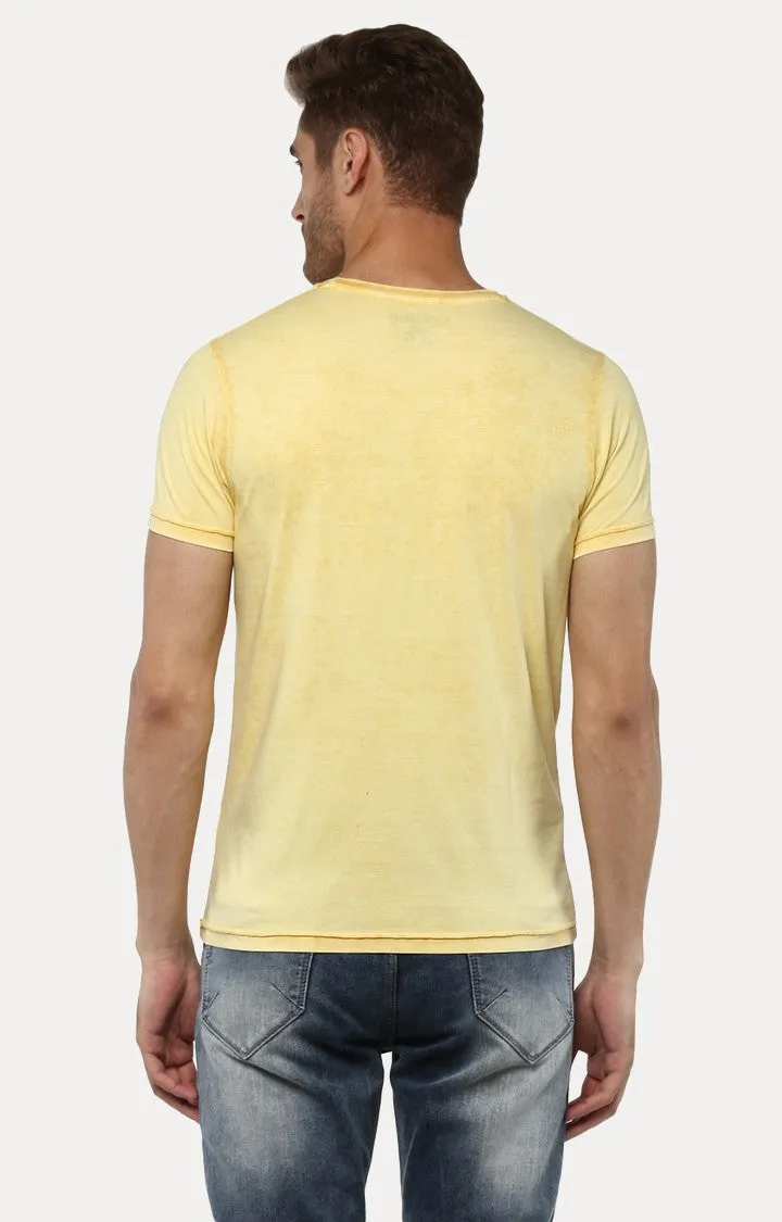 Spykar Yellow Melange Slim Fit Men T-Shirts