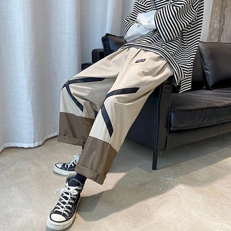 Straight casual pants Men Hong Kong style Korean large size Ankle-length Cargo pants trend all-match wide-leg boot-cut trousers