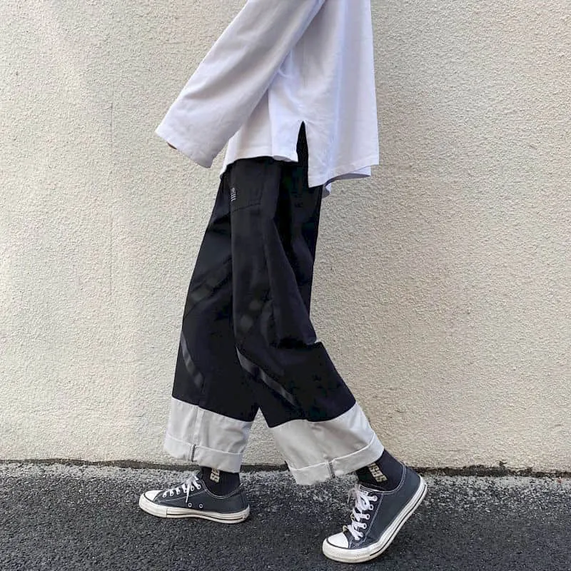 Straight casual pants Men Hong Kong style Korean large size Ankle-length Cargo pants trend all-match wide-leg boot-cut trousers