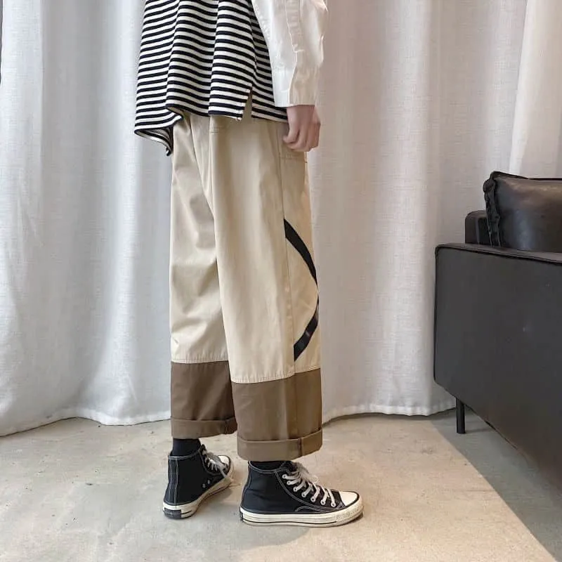 Straight casual pants Men Hong Kong style Korean large size Ankle-length Cargo pants trend all-match wide-leg boot-cut trousers