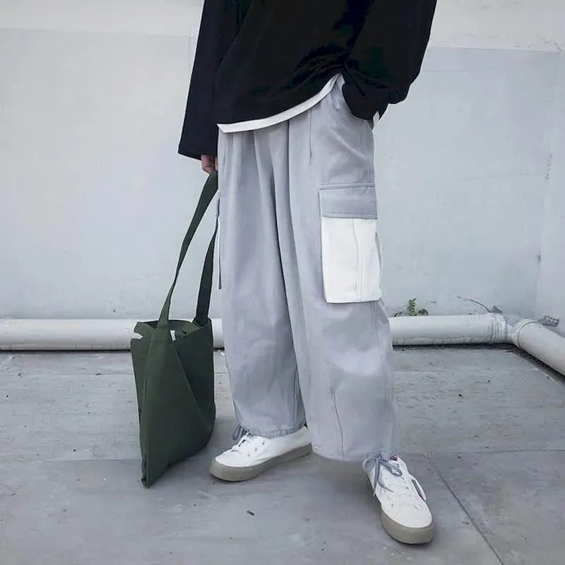 Straight casual pants Men Hong Kong style Korean large size Ankle-length Cargo pants trend all-match wide-leg boot-cut trousers