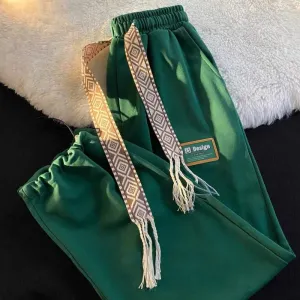 Tapered Straight Floor-Length Thickened Green Plus Velvet Sports Draping Sensation Wide-Leg Pants