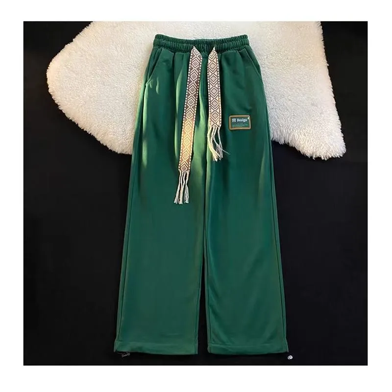 Tapered Straight Floor-Length Thickened Green Plus Velvet Sports Draping Sensation Wide-Leg Pants