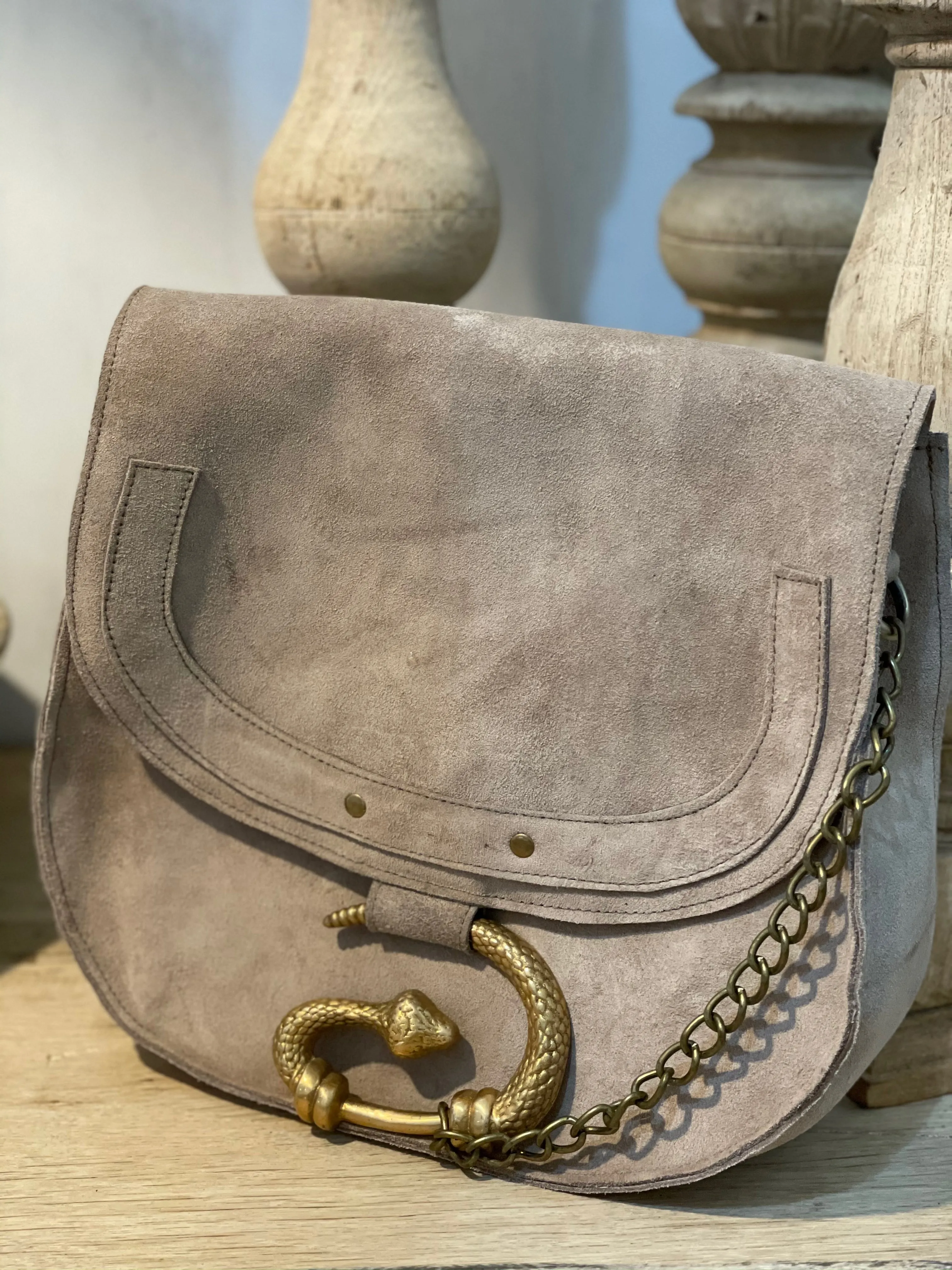 THE SERPENT SUEDE BAG -  WET SAND