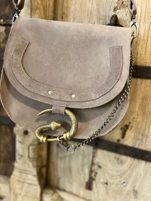 THE SERPENT SUEDE BAG -  WET SAND