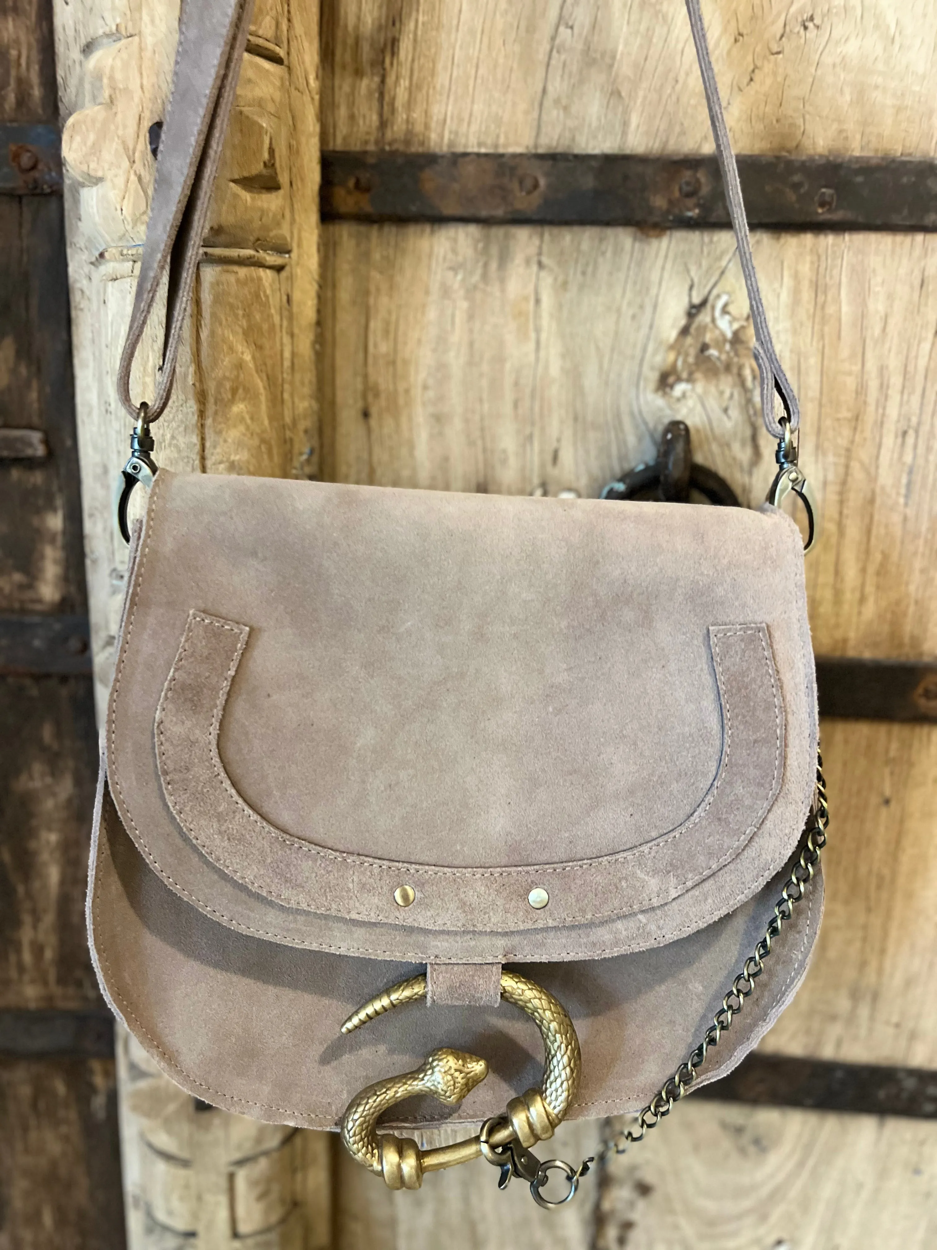 THE SERPENT SUEDE BAG -  WET SAND