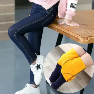 Thick Warm Soft Stretchy Denim Winter Leggings For Girls