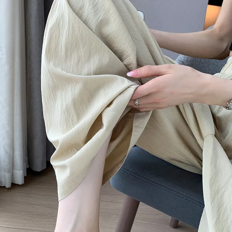 Thin Casual Sun Protection High-Waisted Loose Fit Draping Linen Cotton Silky Pants