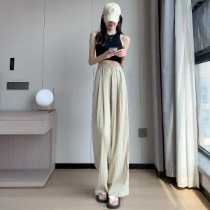 Thin Casual Sun Protection High-Waisted Loose Fit Draping Linen Cotton Silky Pants