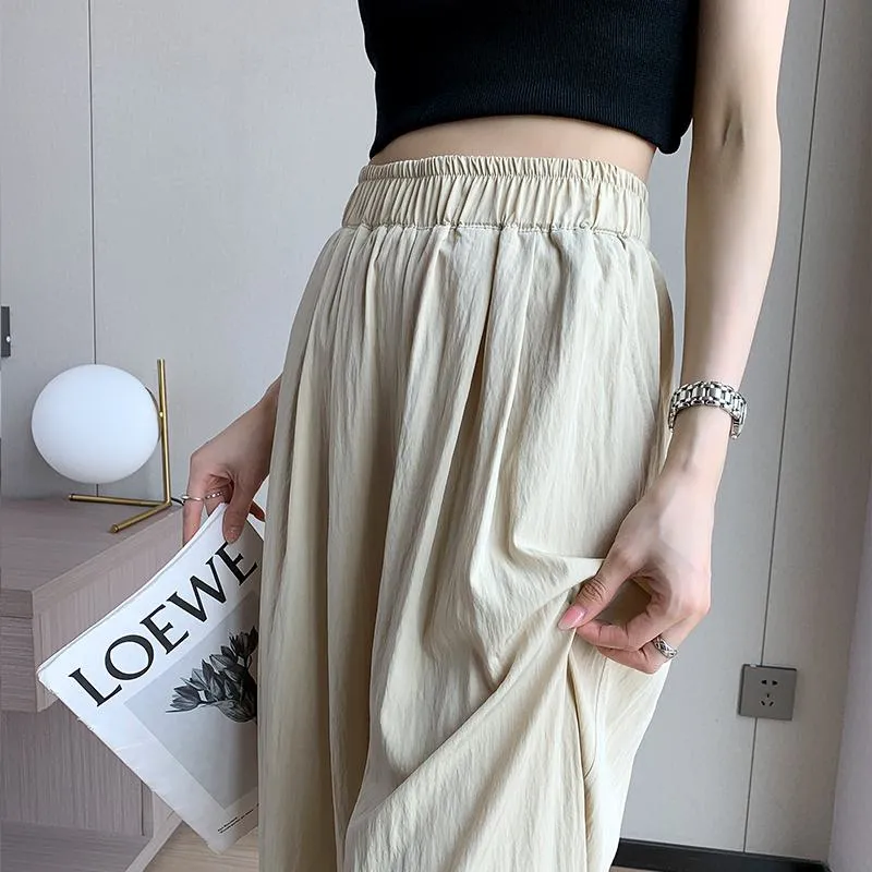 Thin Casual Sun Protection High-Waisted Loose Fit Draping Linen Cotton Silky Pants