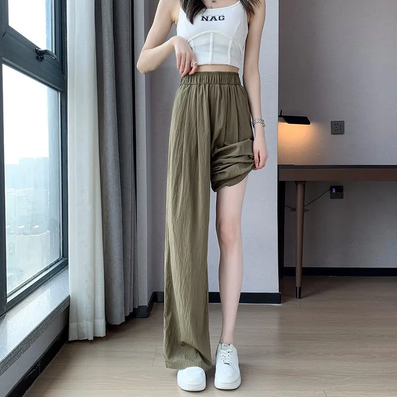 Thin Casual Sun Protection High-Waisted Loose Fit Draping Linen Cotton Silky Pants