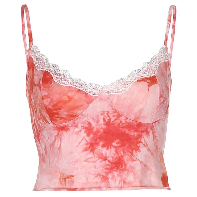 Tie Dye Cute Home Fashion Women Crop Top V Neck Sexy Sleeveless