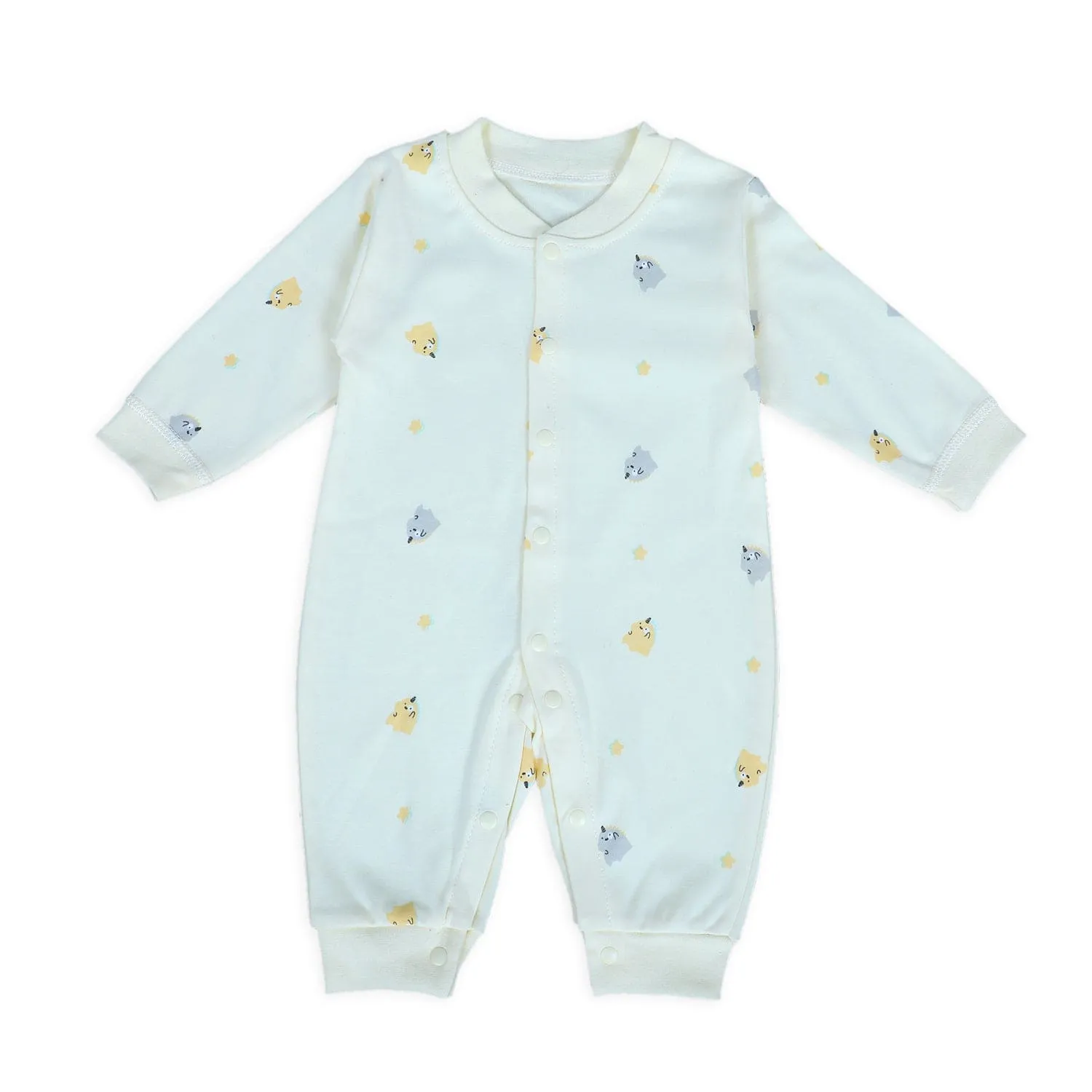 Unicorns And Stars Full Sleeves One-Piece Snap Button Bodysuit - Yellow