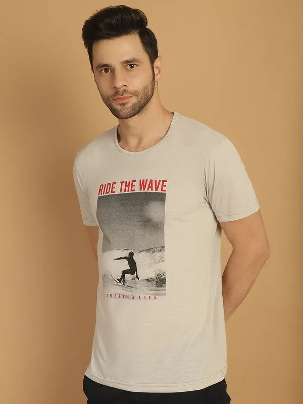 Vimal Jonney Printed Grey Round Neck Cotton Half sleeves Tshirt For Men