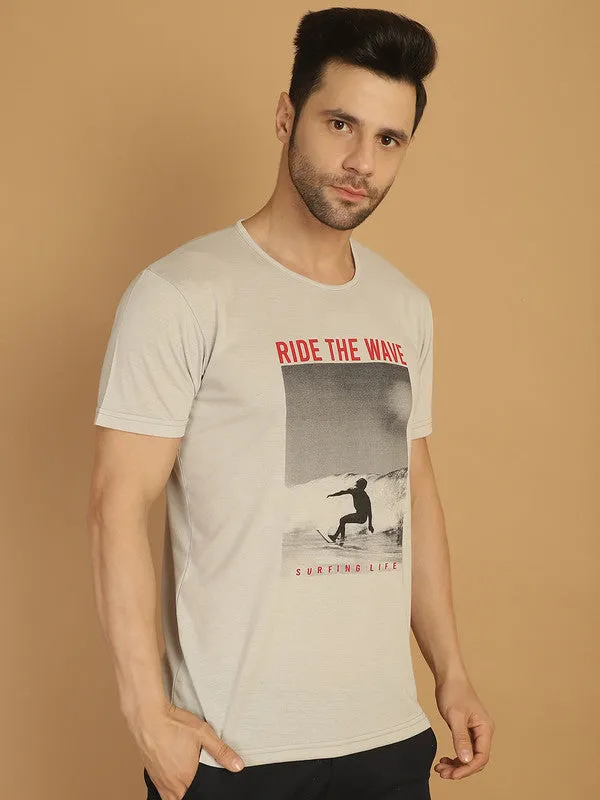 Vimal Jonney Printed Grey Round Neck Cotton Half sleeves Tshirt For Men