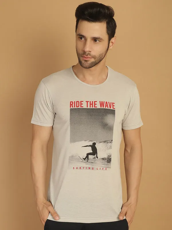 Vimal Jonney Printed Grey Round Neck Cotton Half sleeves Tshirt For Men