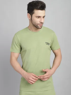 Vimal Jonney Solid Green Round Neck Polyester Lycra Half sleeves Tshirt For Men