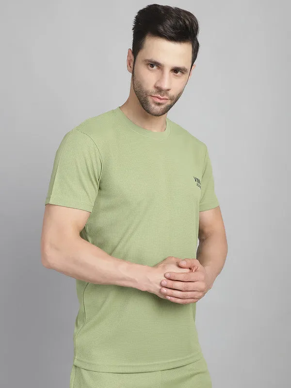 Vimal Jonney Solid Green Round Neck Polyester Lycra Half sleeves Tshirt For Men