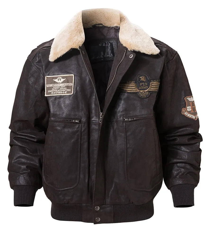 Vintage Style Shearling Flying F-19 Army Leather Jacket