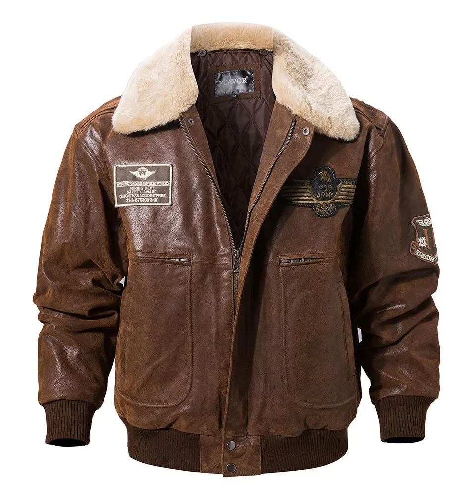 Vintage Style Shearling Flying F-19 Army Leather Jacket