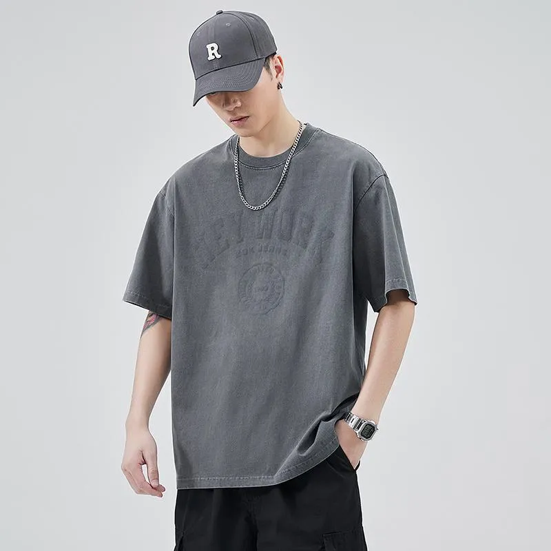 Washed Cotton Round Neck Versatile Premium Short Sleeve Tee