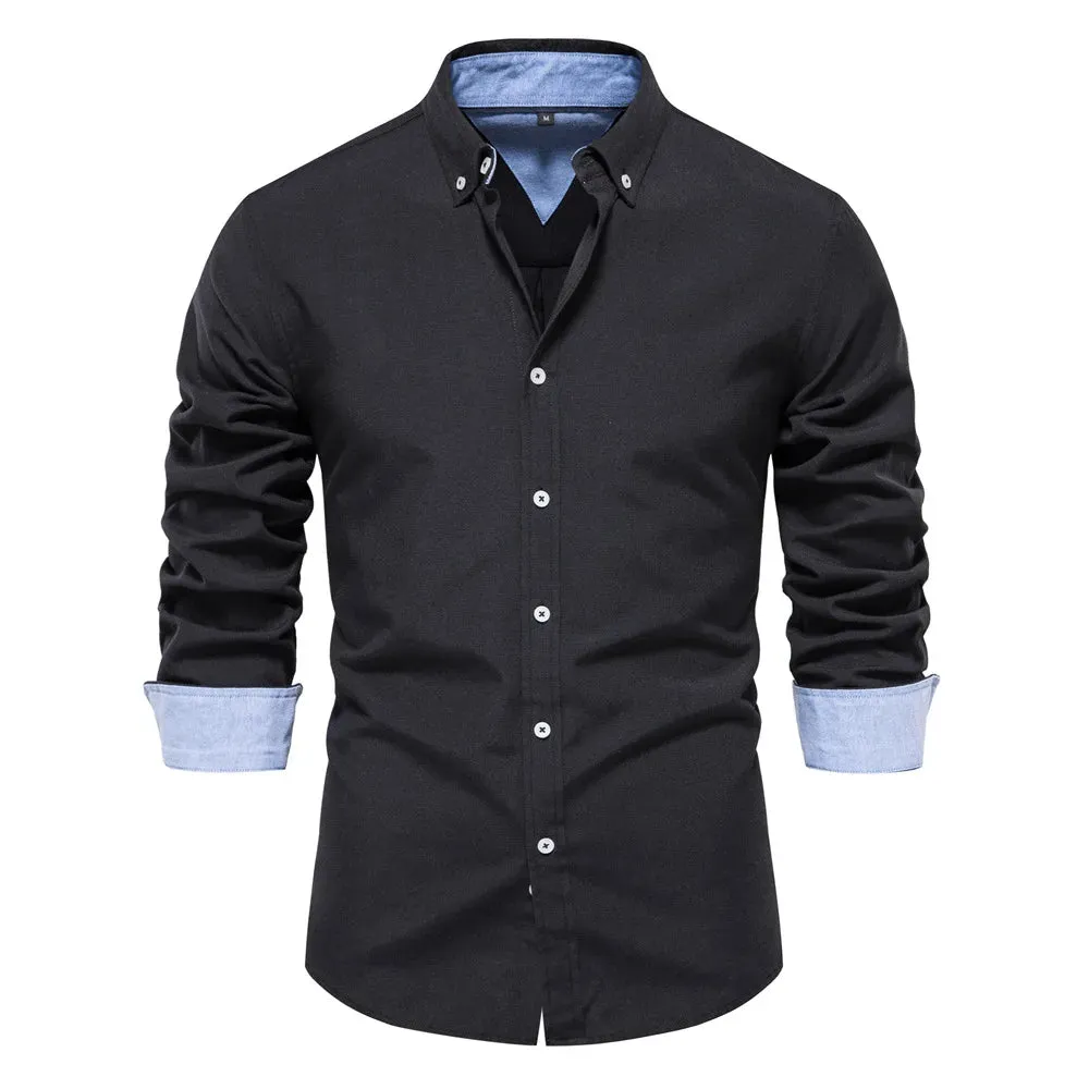 Wiaofellas  -  New Autumn Long Sleeve Oxford Men's Shirts 70% Cotton Solid Color Social Shirts for Men Designer Clothes Turn-down Collar Blouse